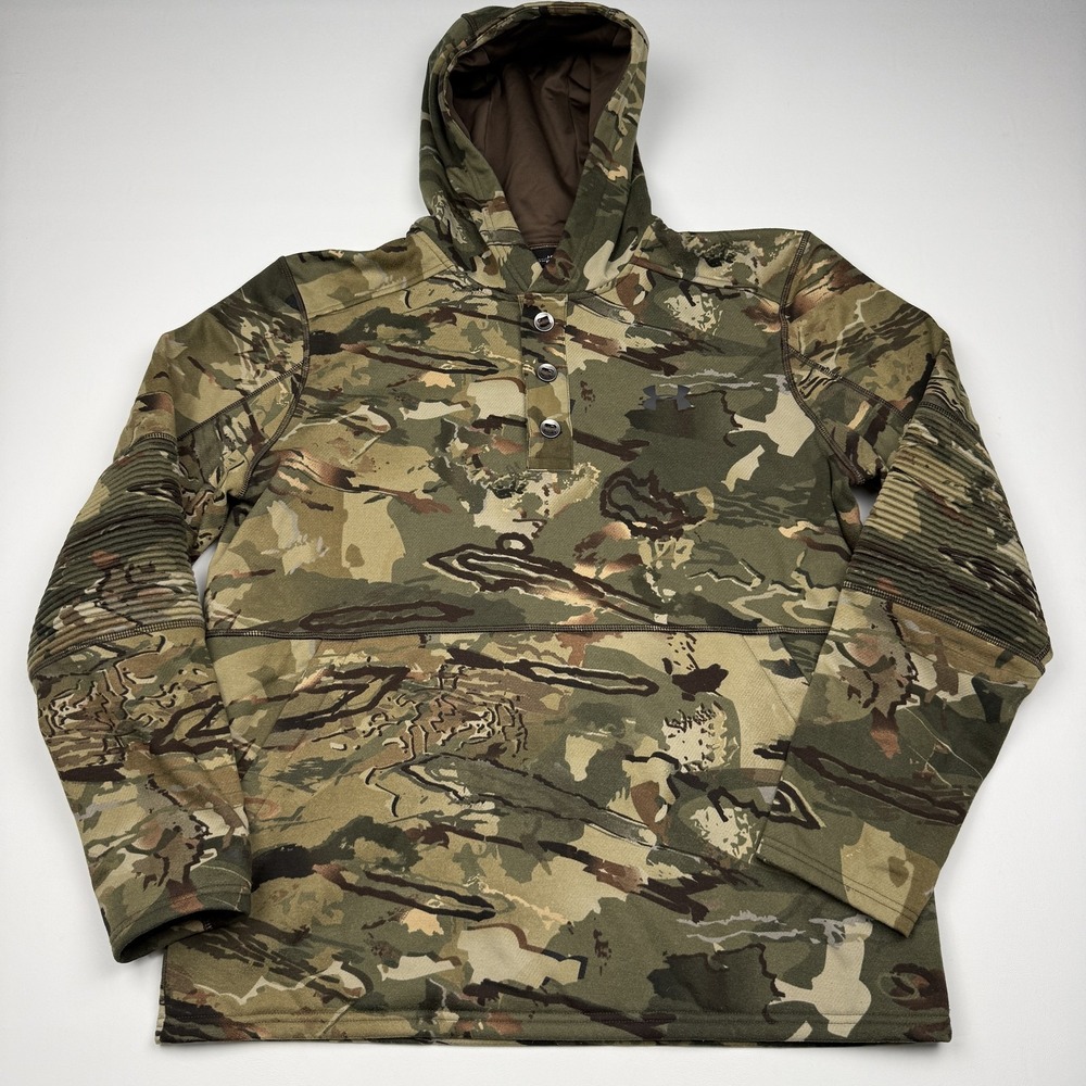 Under Armour Hoodie Mens Large Green Camo Storm ColdGear Fleece Henley Hunting